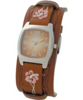 Buy Kahuna Ladies Brown Leather Cuff Strap With Brown Sunray Dial Watch online