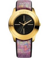 Buy Mango Ladies Black Round Dial With Crystals And Pink Leather Strap. online