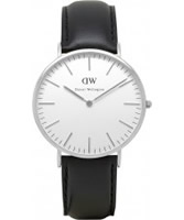 Buy Daniel Wellington Mens Sheffield Silver Black Leather Strap Watch online