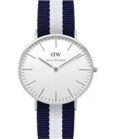 Buy Daniel Wellington Ladies Glasgow Silver White and Blue Nato Strap Watch online