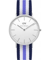 Buy Daniel Wellington Ladies Trinity Silver White Purple and Blue Nato Strap Watch online