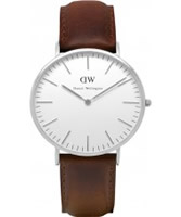 Buy Daniel Wellington Mens Bristol Silver Brown Leather Strap Watch online