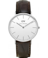 Buy Daniel Wellington Ladies York Silver Brown Leather Strap Watch online