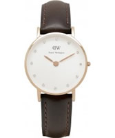 Buy Daniel Wellington Ladies Classy Bristol Brown Leather Strap Watch online