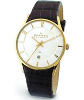 Buy Skagen Mens Leather Gold Brown Watch online