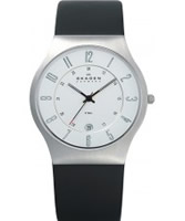 Buy Skagen Mens Chrome and Black Klassik Leather Strap Watch online