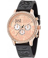 Buy Just Cavalli Ladies Rose Gold and Black Huge Watch online